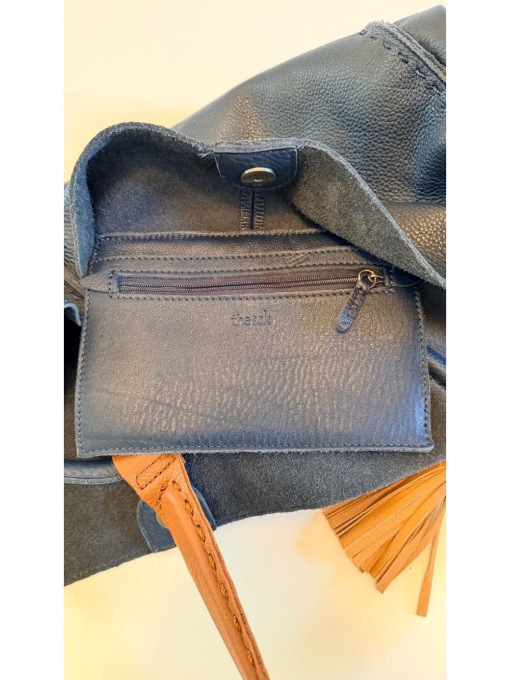 The Sak Los Feliz Indigo Leather Large Tote with Tassel Charm - Picture 10 of 16